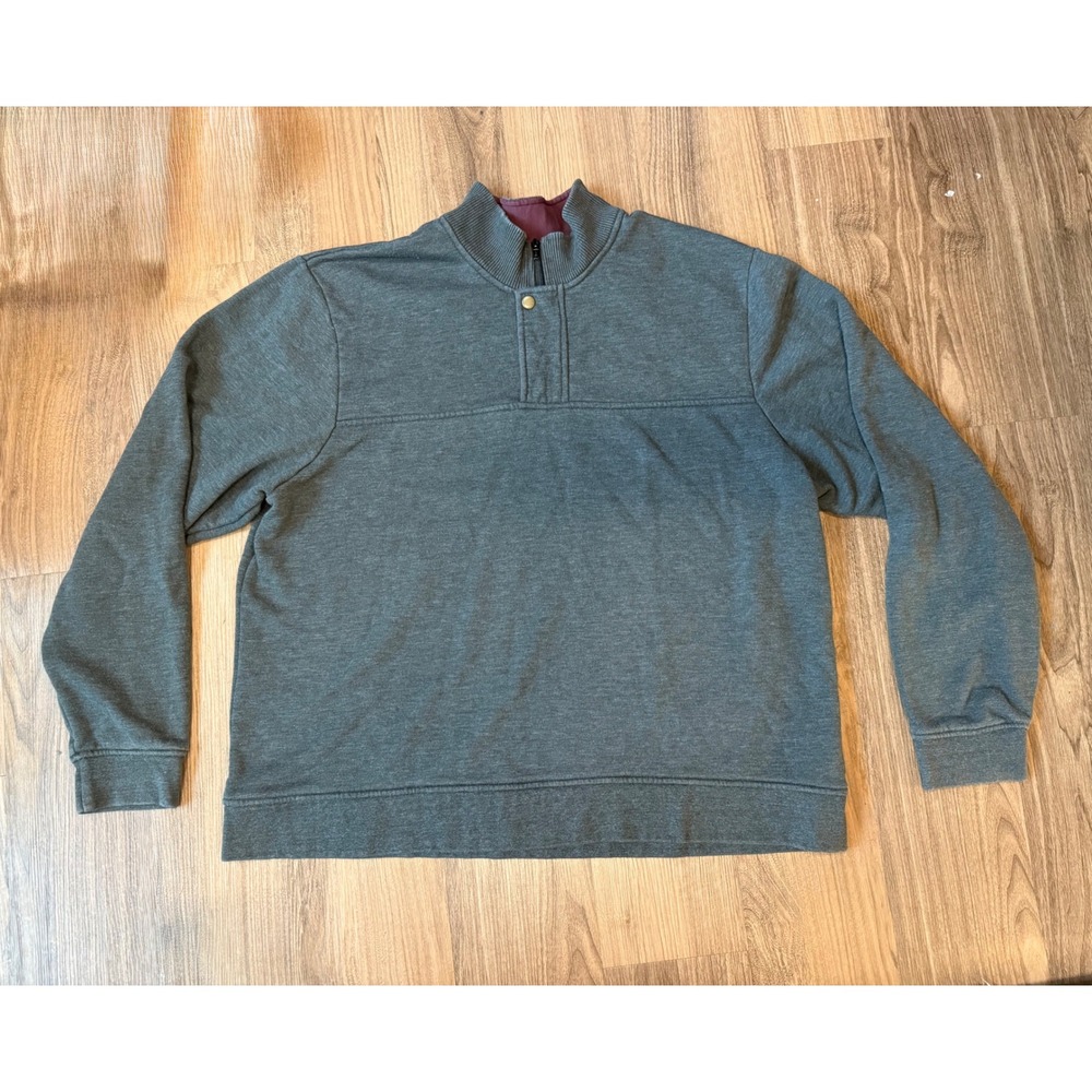Orvis Mens XXL Gray Quarter Zip Mock Neck Fleece Pullover Sweatshirt Snap Mock